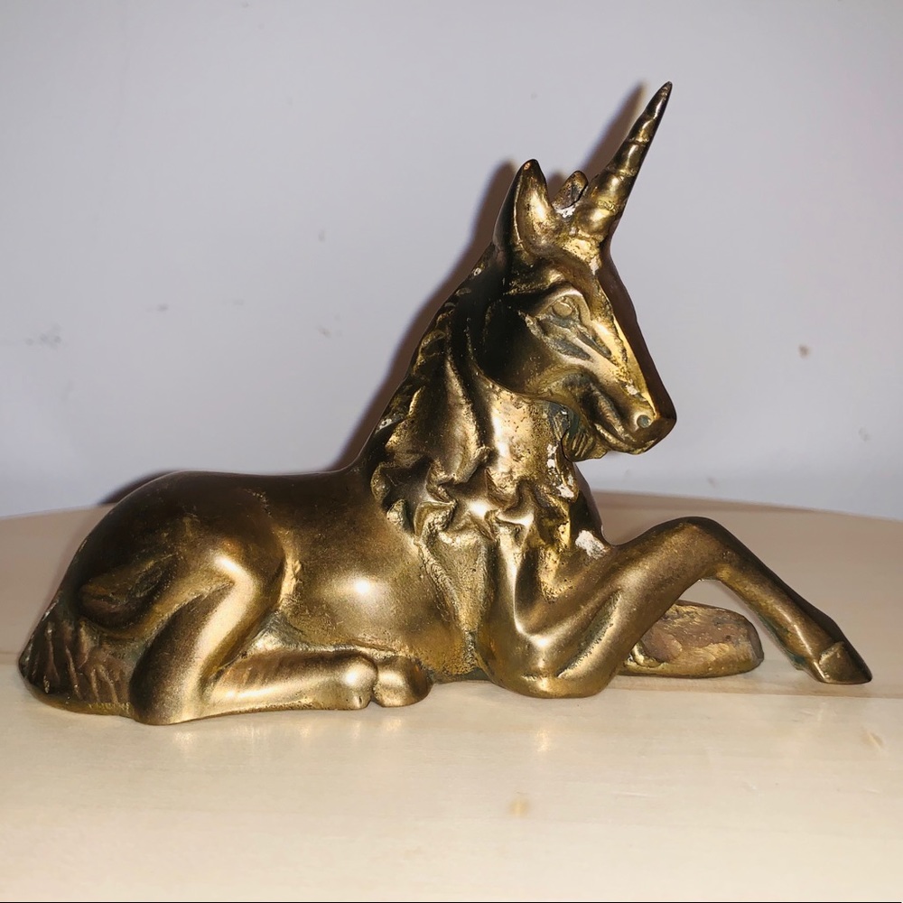 Vintage Heavy Solid Brass Whismical Unicorn
